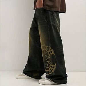 Vitriol Respawn Embroidered Blue Wash Ultra Wide Jeans